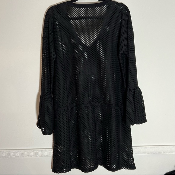 CALVIN KLEIN black sheer mesh swimsuit coverup bell sleeves large - Picture 2 of 11